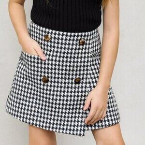 Double Breasted Houndstooth Skirt Open Flap Black White Fits 8 Year Old